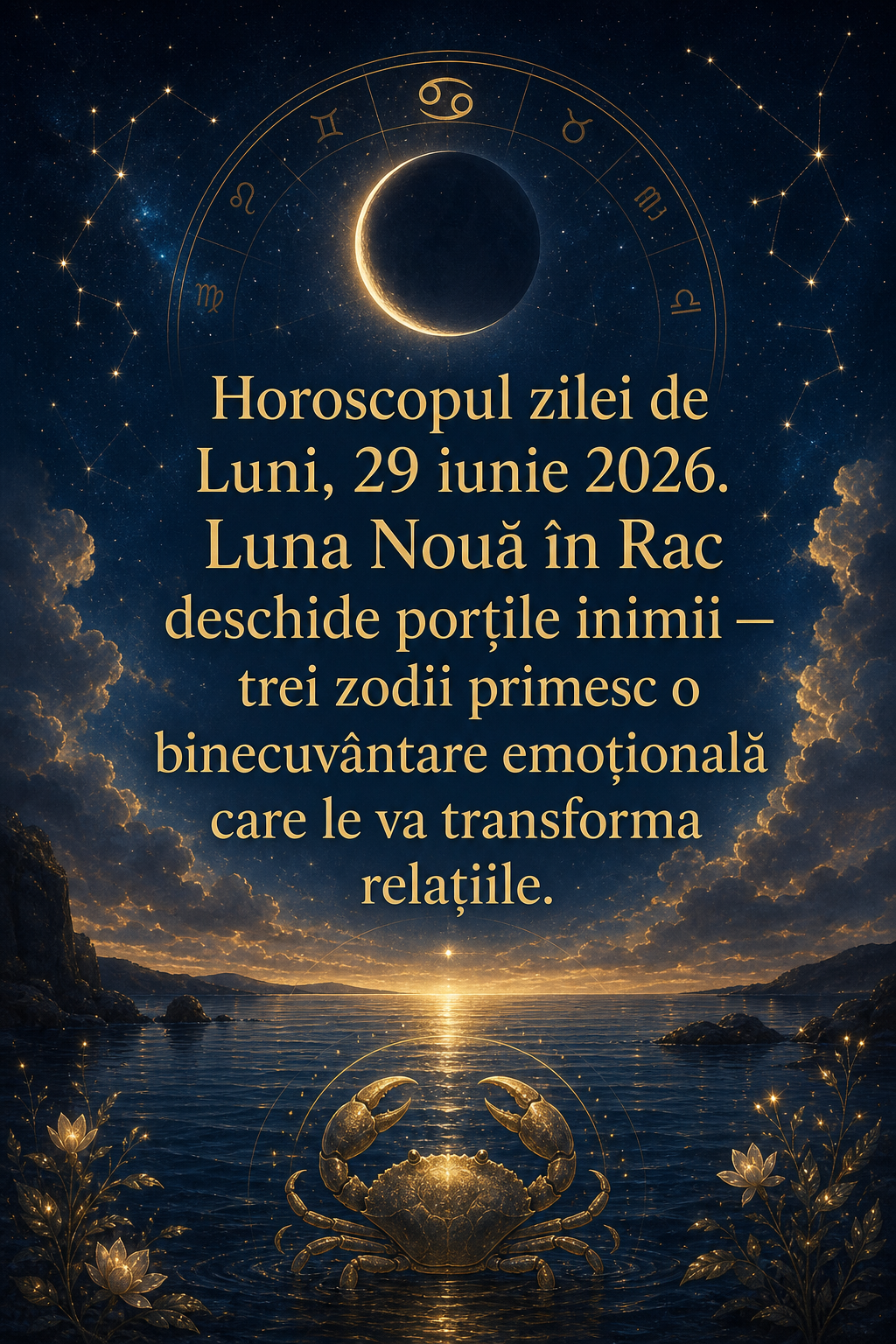 Horoscopul zilei de Luni, 29 iunie 2026. Luna Nouă în Rac deschide porțile inimii — trei zodii primesc o binecuvântare emoțională care le va transforma relațiile