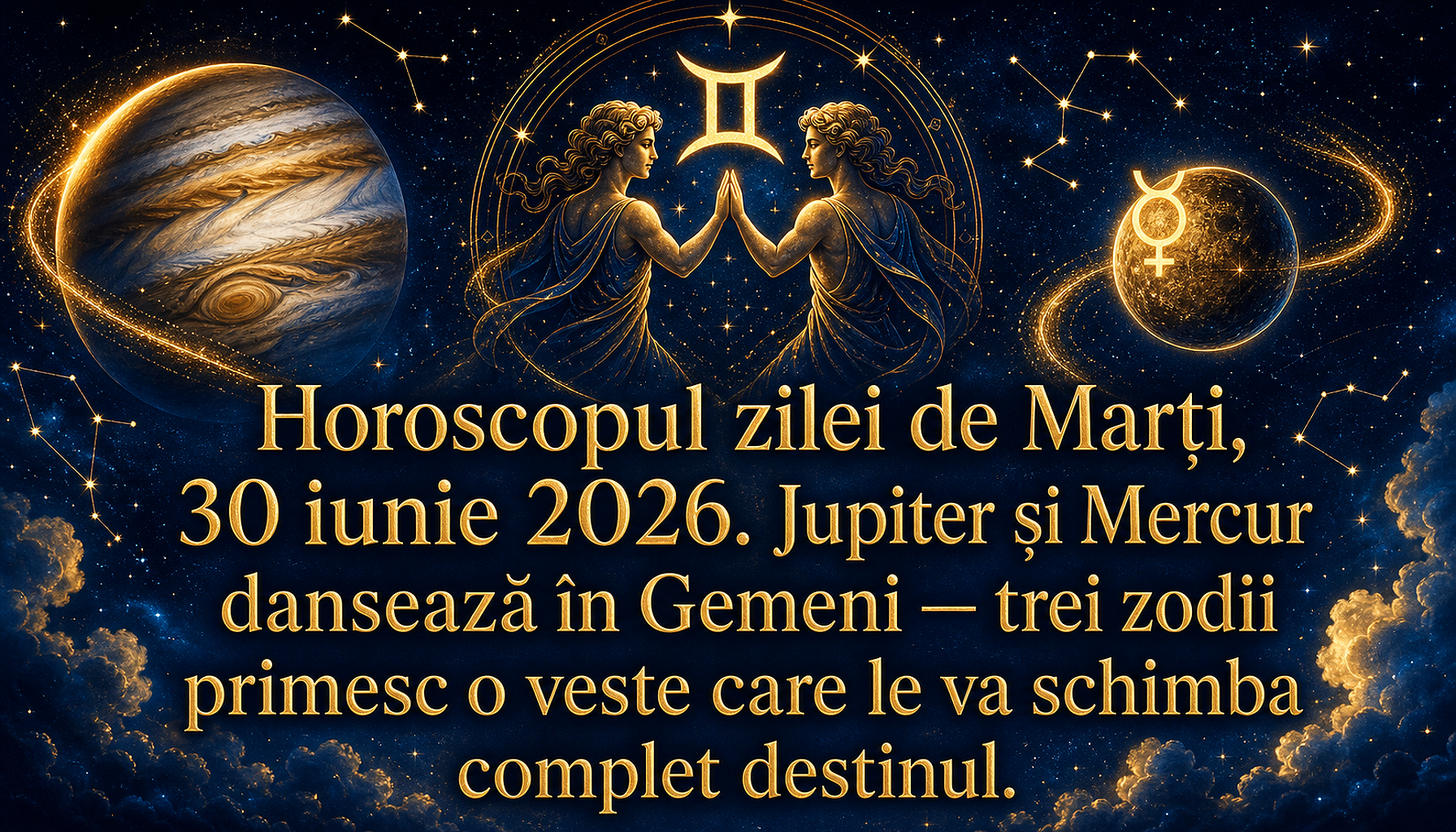 Horoscopul zilei de Marți, 30 iunie 2026. Jupiter și Mercur dansează în Gemeni — trei zodii primesc o veste care le va schimba complet destinul