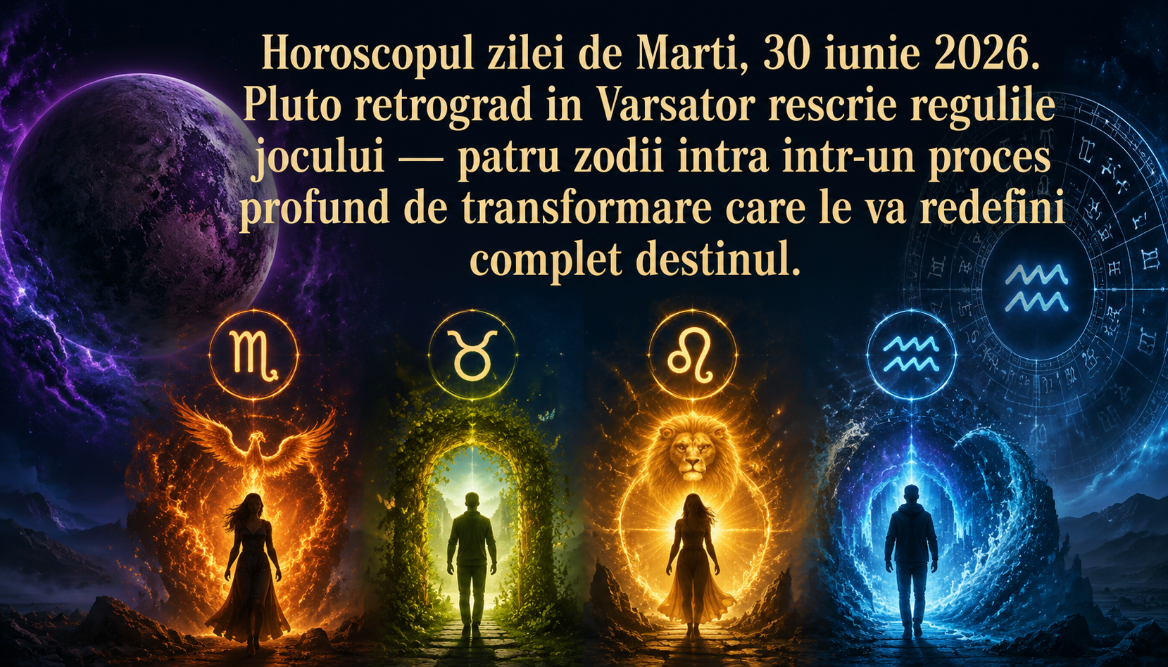 Horoscopul zilei de Marți, 30 iunie 2026. Pluto retrograd în Vărsător rescrie regulile jocului — patru zodii intră într-un proces profund de transformare care le va redefini complet destinul