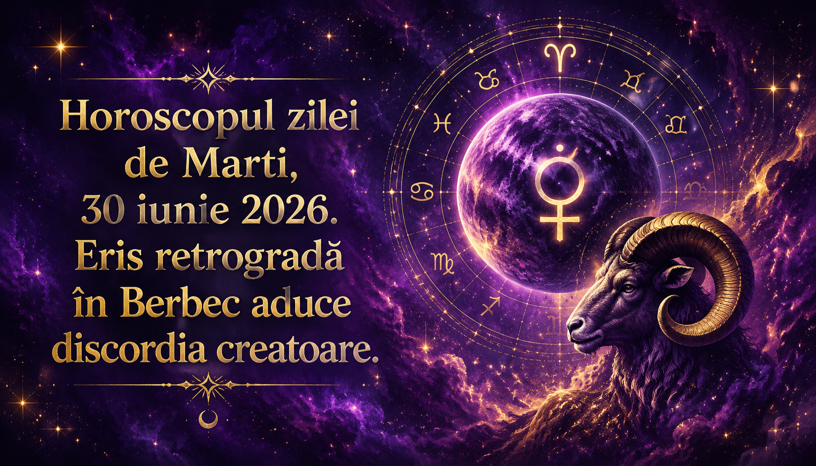 Horoscopul zilei de Marți, 30 iunie 2026. Eris retrogradă în Berbec aduce discordia creatoare — patru zodii își confruntă demonii interiori și ies mai puternice din haos