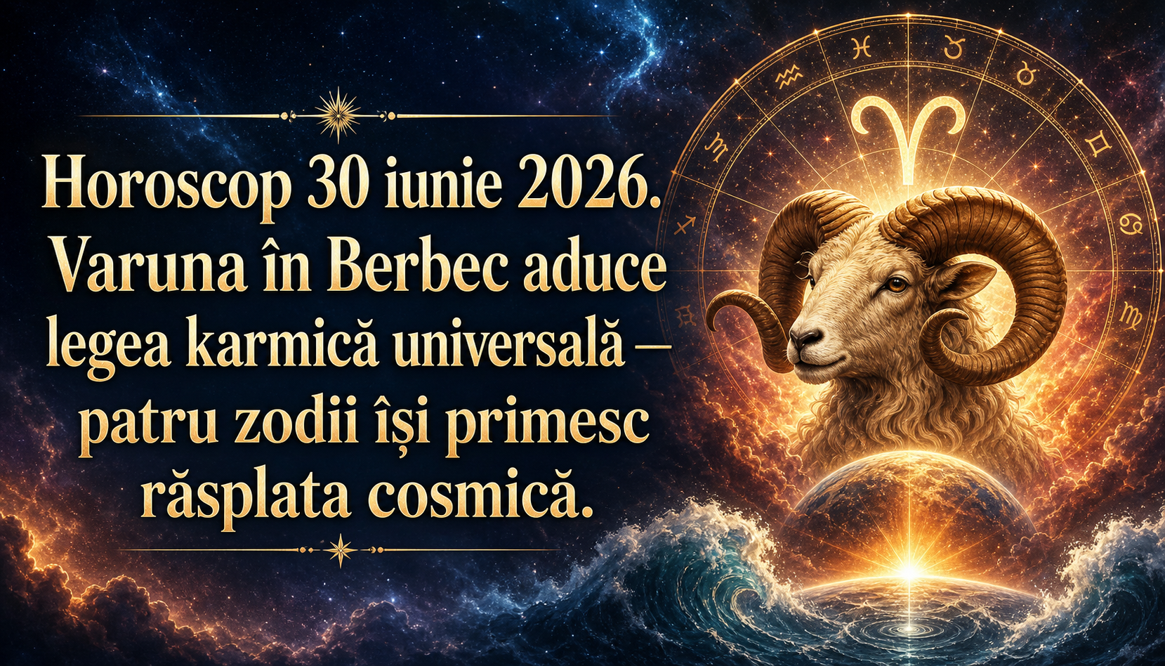 Horoscopul zilei de Marți, 30 iunie 2026. Varuna în Berbec aduce legea karmică universală — patru zodii își primesc răsplata cosmică pentru curajul de a acționa
