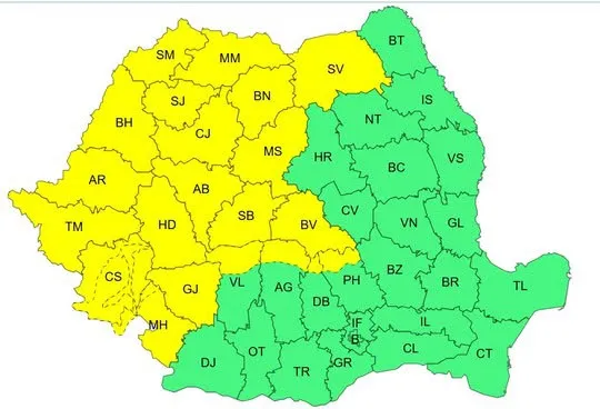 Cod galben de ploi și vijelii în mai multe regiuni. Avertizările emise de meteorologi pentru următoarele ore