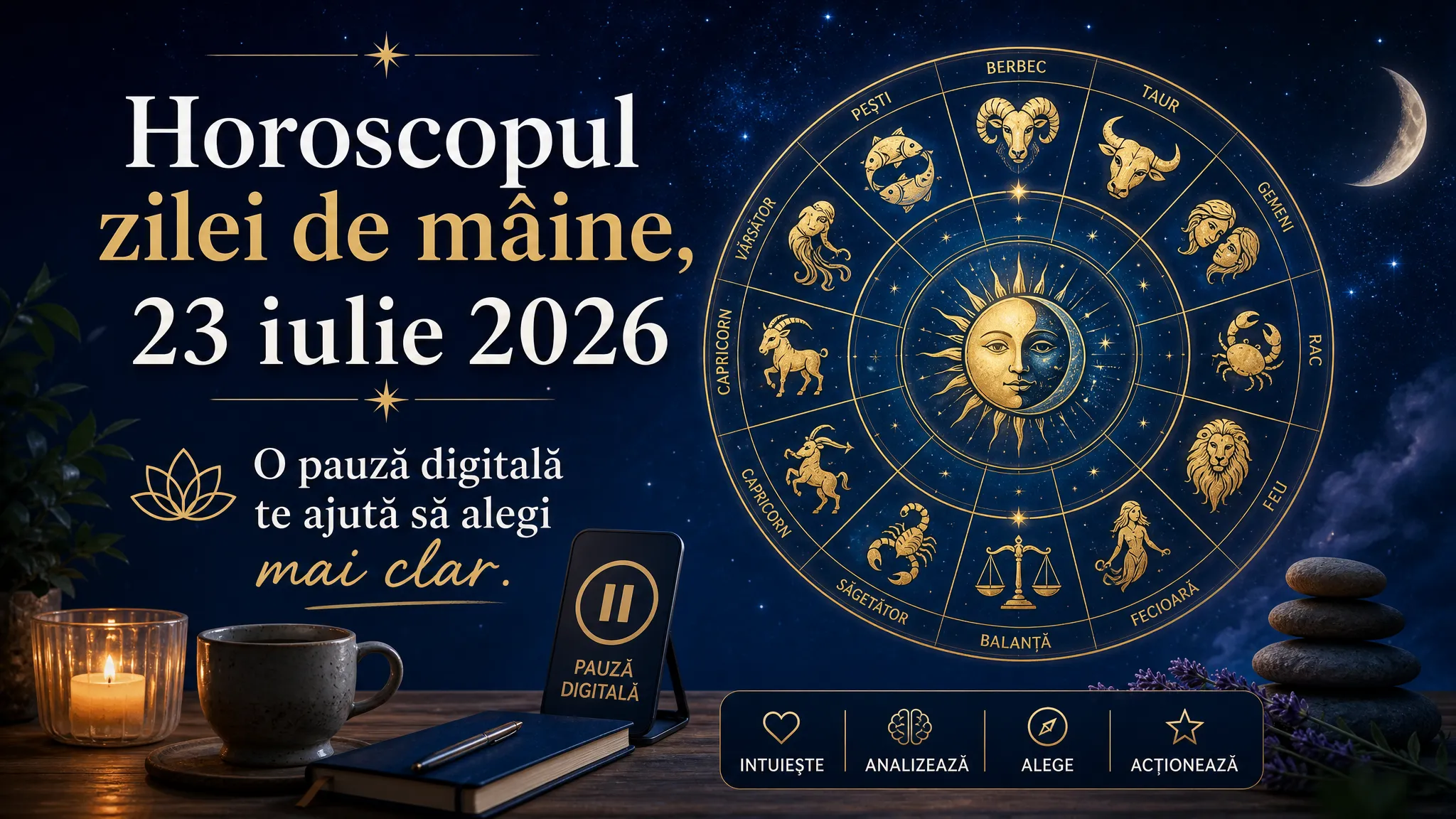 Horoscopul zilei de mâine, 23 iulie 2026. O pauză digitală te ajută să alegi mai clar