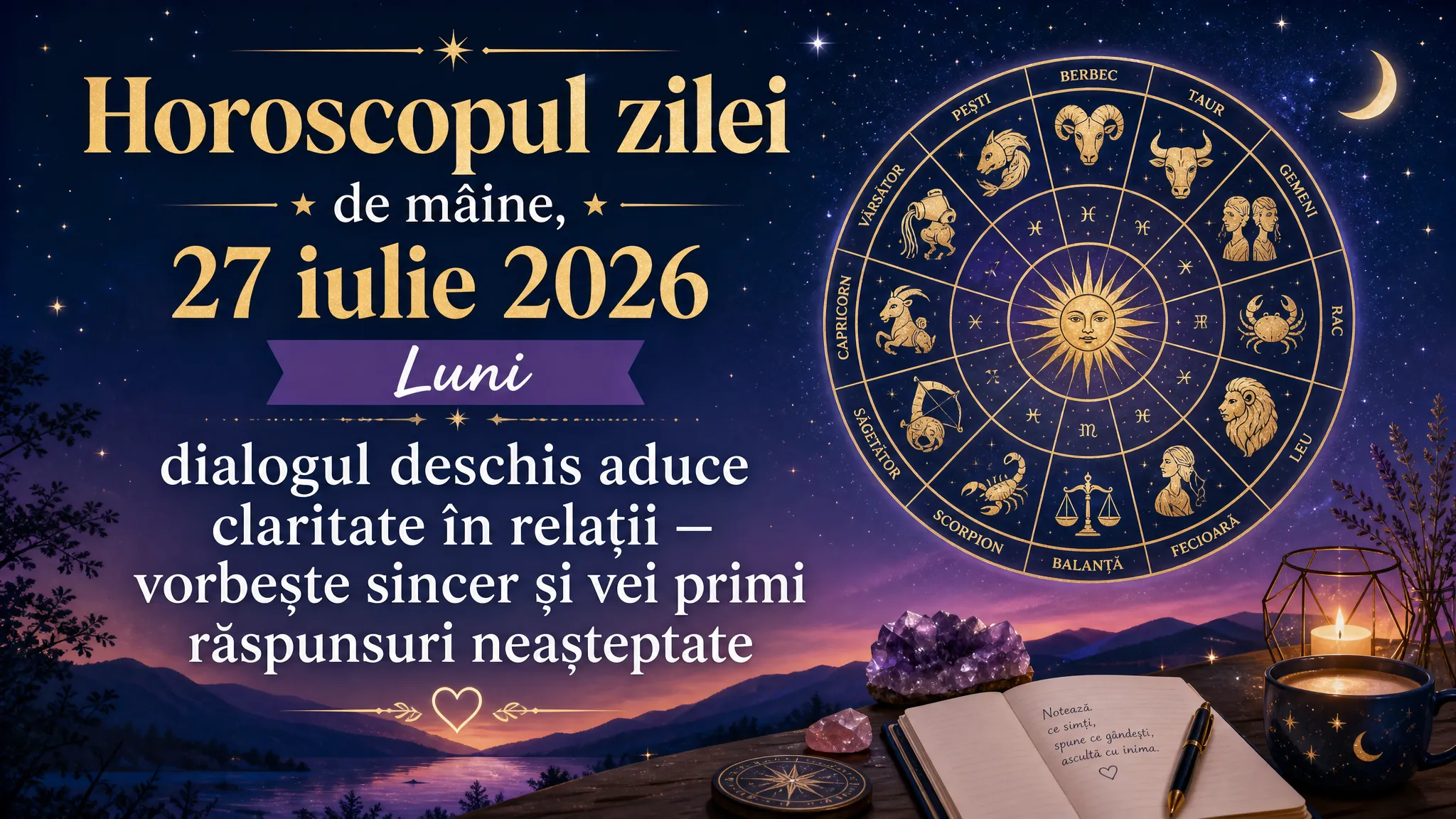 Horoscopul zilei de mâine, 27 iulie 2026. Luni, dialogul deschis aduce claritate în relații — vorbește sincer și vei primi răspunsuri neașteptate
