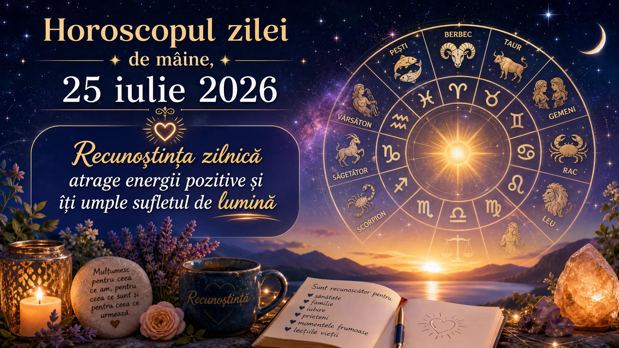 Horoscopul zilei de mâine, 25 iulie 2026. Recunoștința zilnică atrage energii pozitive și îți umple sufletul de lumină