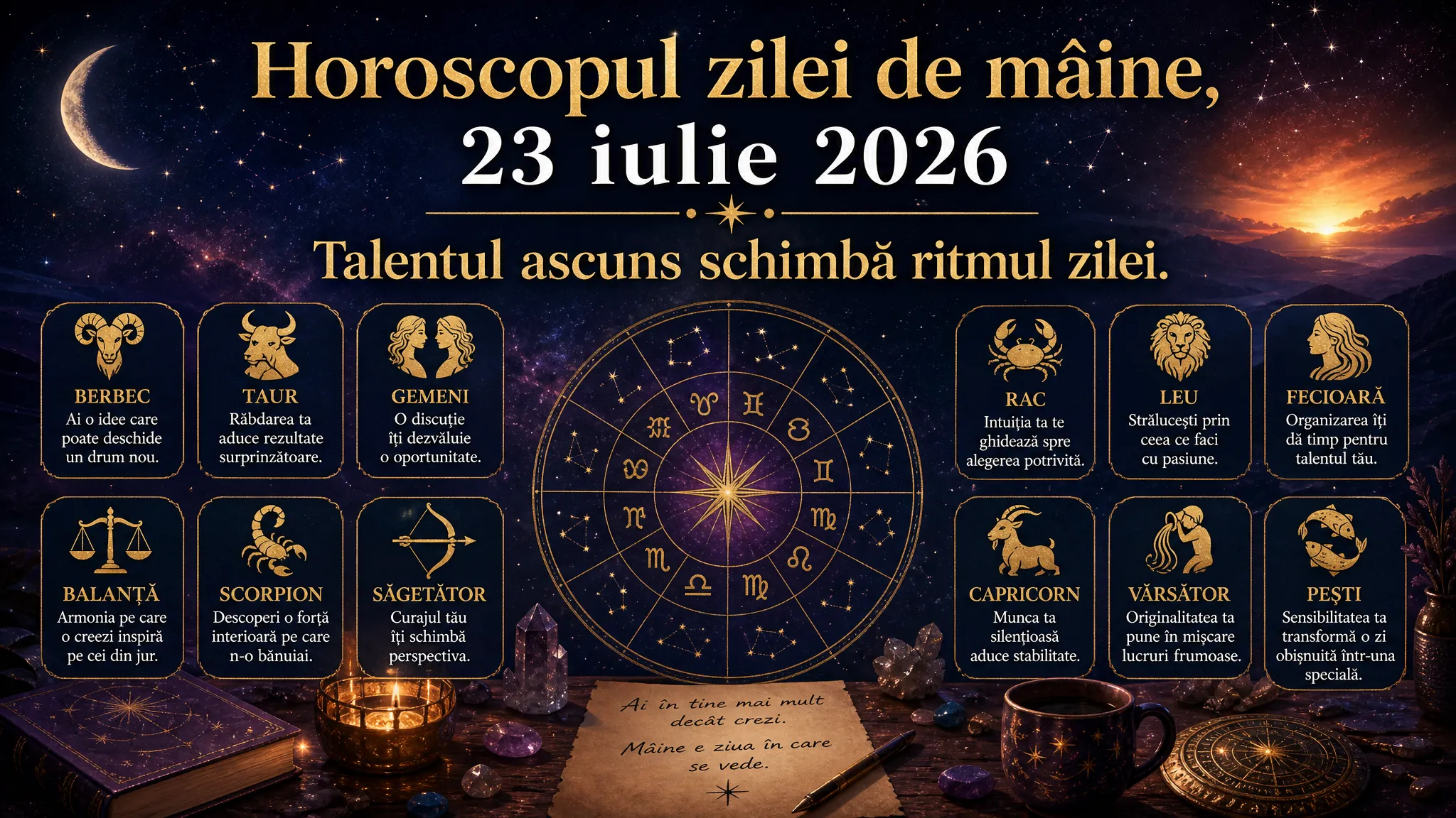 Horoscopul zilei de mâine, 23 iulie 2026. Talentul ascuns schimbă ritmul zilei