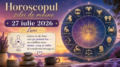 Horoscopul zilei de mâine, 27 iulie 2026. Luni, starea ta de bine este pe primul loc — un echilibru între minte, corp și suflet îți transformă întreaga zi