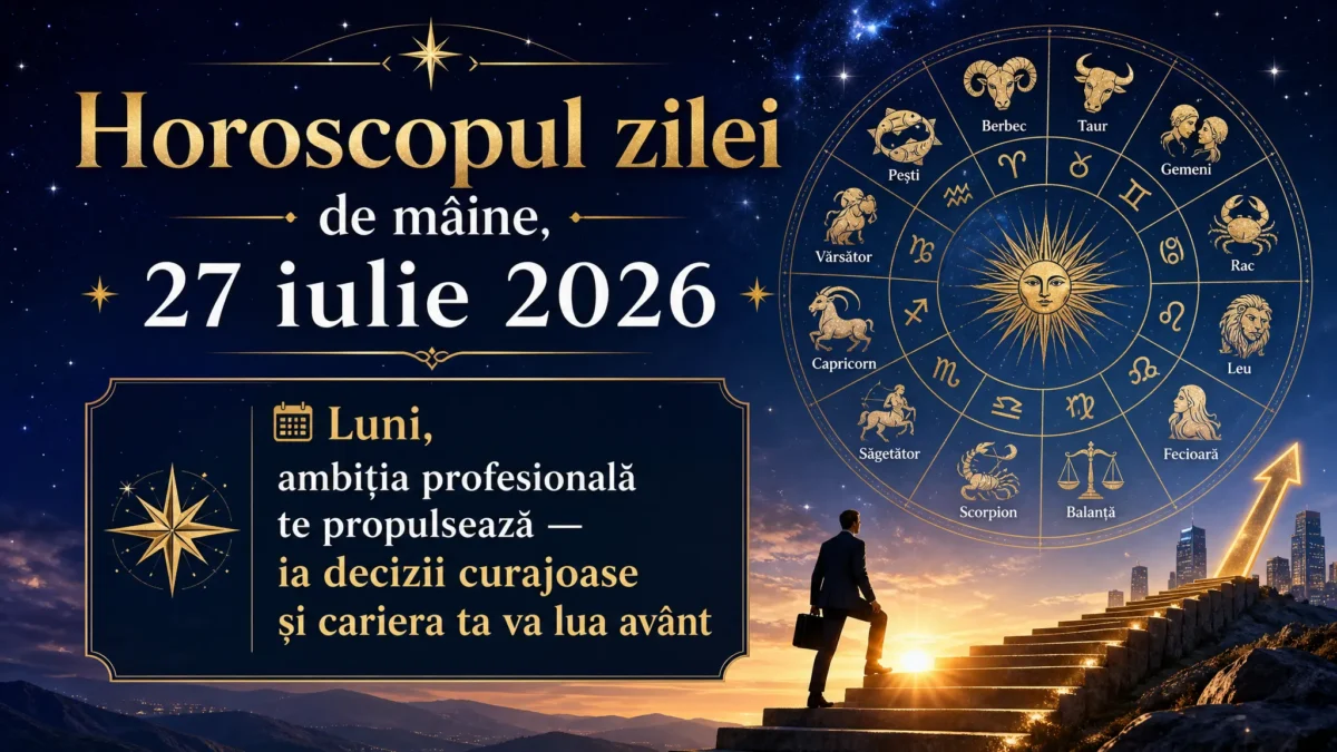 Horoscopul zilei de mâine, 27 iulie 2026. Luni, ambiția profesională te propulsează — ia decizii curajoase și cariera ta va lua avânt