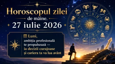 Horoscopul zilei de mâine, 27 iulie 2026. Luni, ambiția profesională te propulsează — ia decizii curajoase și cariera ta va lua avânt