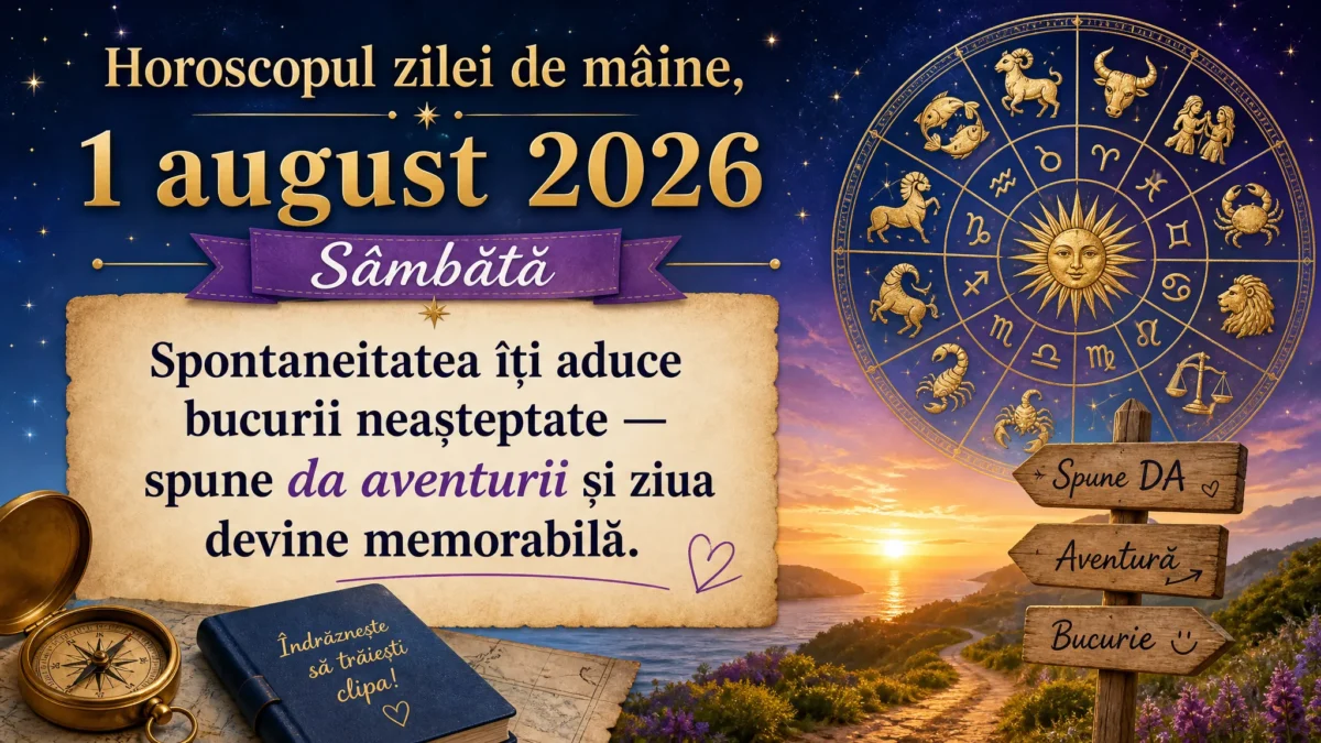 Horoscopul zilei de mâine, 1 august 2026. Sâmbătă, spontaneitatea îți aduce bucurii neașteptate — spune da aventurii și ziua devine memorabilă
