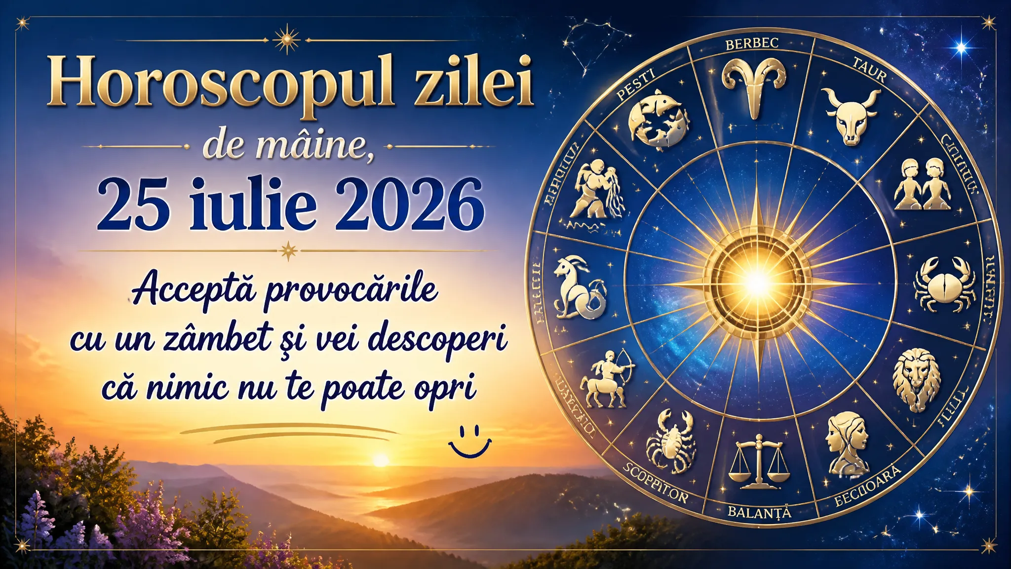 Horoscopul zilei de mâine, 25 iulie 2026. Acceptă provocările cu un zâmbet și vei descoperi că nimic nu te poate opri