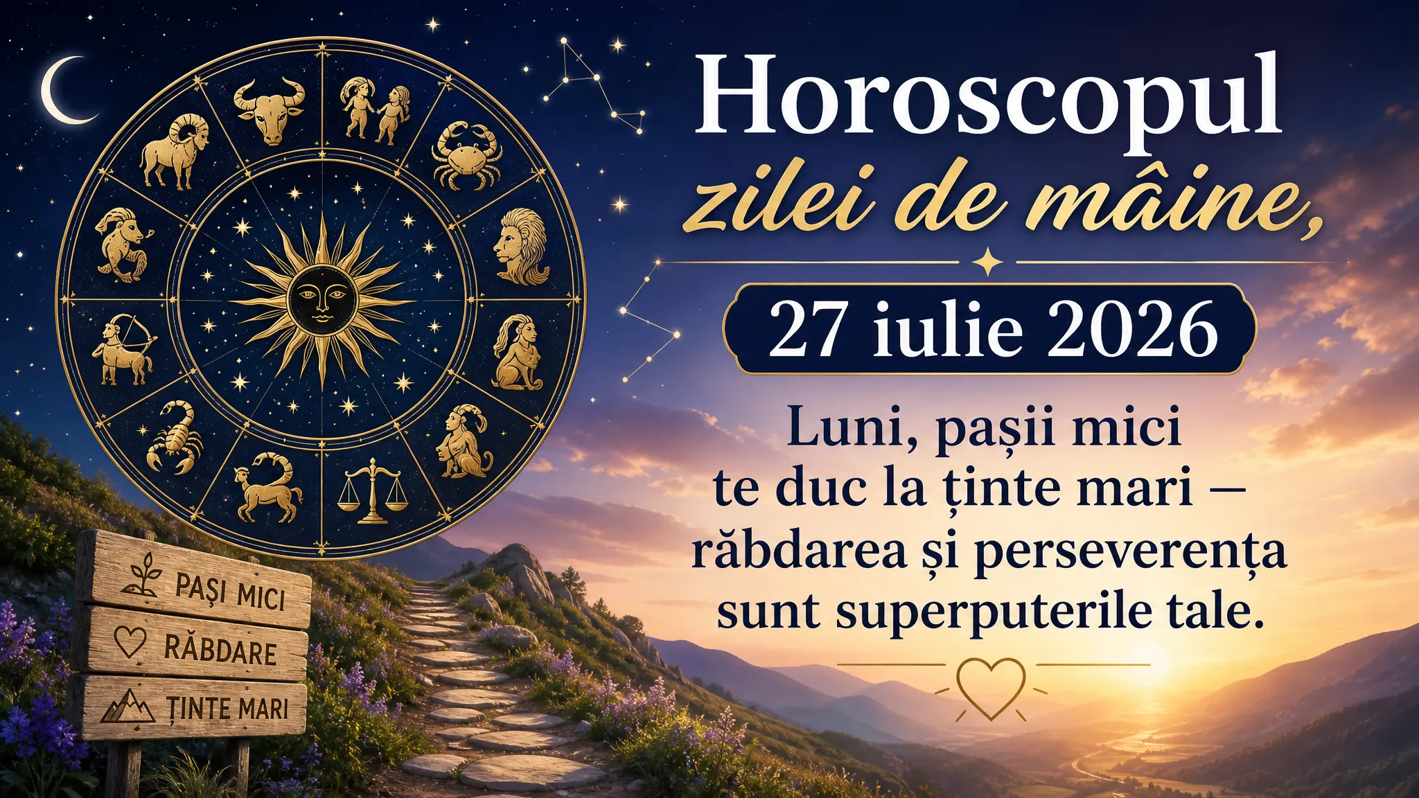 Horoscopul zilei de mâine, 27 iulie 2026. Luni, pașii mici te duc la ținte mari — răbdarea și perseverența sunt superputerile tale
