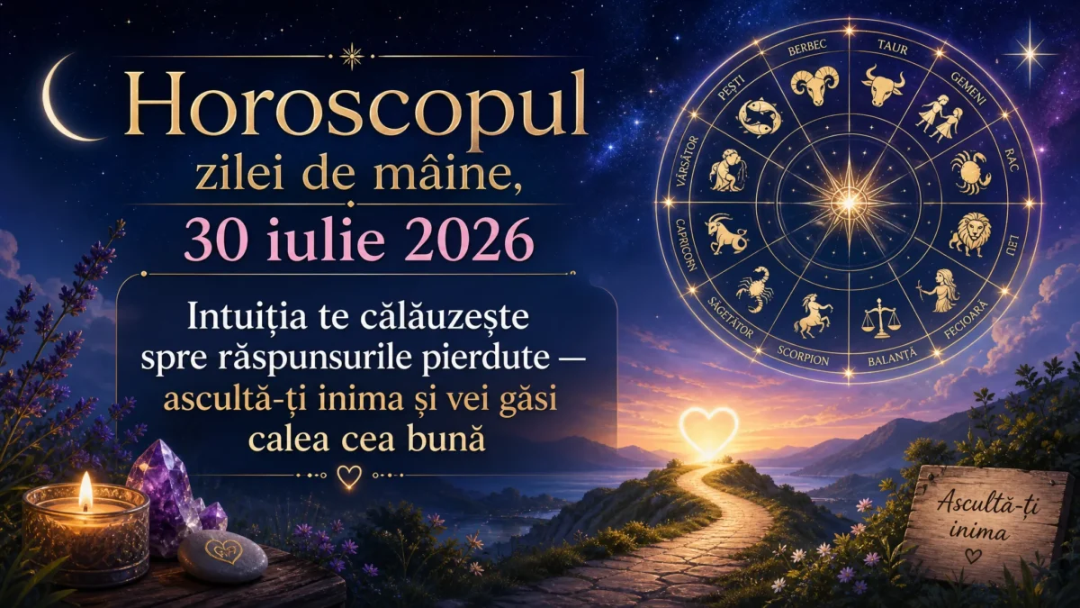 Horoscopul zilei de mâine, 30 iulie 2026. Intuiția te călăuzește spre răspunsurile pierdute — ascultă-ți inima și vei găsi calea cea bună