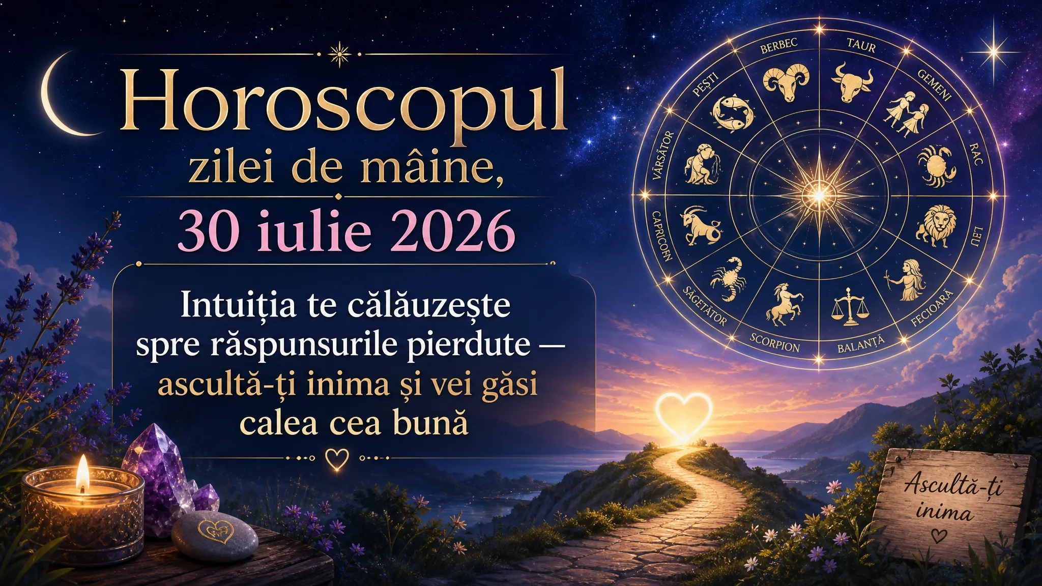 Horoscopul zilei de mâine, 30 iulie 2026. Intuiția te călăuzește spre răspunsurile pierdute — ascultă-ți inima și vei găsi calea cea bună