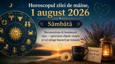 Horoscopul zilei de mâine, 1 august 2026. Sâmbătă, recunoștința îți luminează ziua — apreciază clipele simple și vei atrage bucurii pe măsură