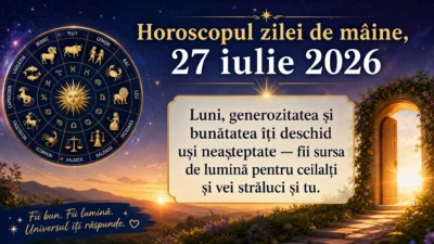 Horoscopul zilei de mâine, 27 iulie 2026. Luni, generozitatea și bunătatea îți deschid uși neașteptate — fii sursa de lumină pentru ceilalți și vei străluci și tu