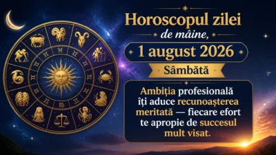 Horoscopul zilei de mâine, 1 august 2026. Sâmbătă, ambiția profesională îți aduce recunoașterea meritată — fiecare efort te apropie de succesul mult visat