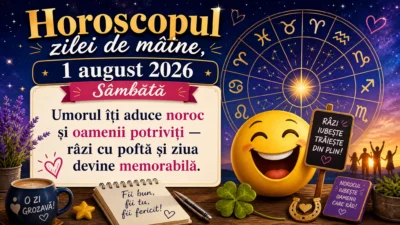 Horoscopul zilei de mâine, 1 august 2026. Sâmbătă, umorul îți aduce noroc și oamenii potriviți — râzi cu poftă și ziua devine memorabilă
