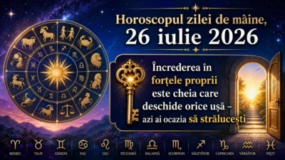 Horoscopul zilei de mâine, 26 iulie 2026. Încrederea în forțele proprii este cheia care deschide orice ușă – azi ai ocazia să strălucești