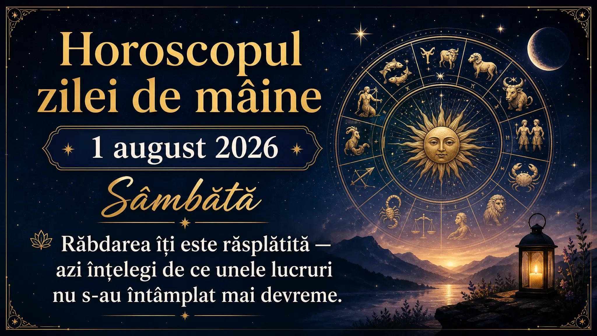 Horoscopul zilei de mâine, 1 august 2026. Sâmbătă, răbdarea îți este răsplătită — azi înțelegi de ce unele lucruri nu s-au întâmplat mai devreme.