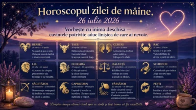 Horoscopul zilei de mâine, 26 iulie 2026. Vorbește cu inima deschisă — cuvintele potrivite aduc liniștea de care ai nevoie