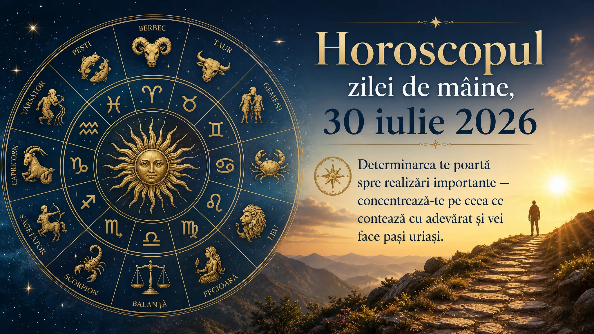 Horoscopul zilei de mâine, 30 iulie 2026. Determinarea te poartă spre realizări importante — concentrează-te pe ceea ce contează cu adevărat și vei face pași uriași