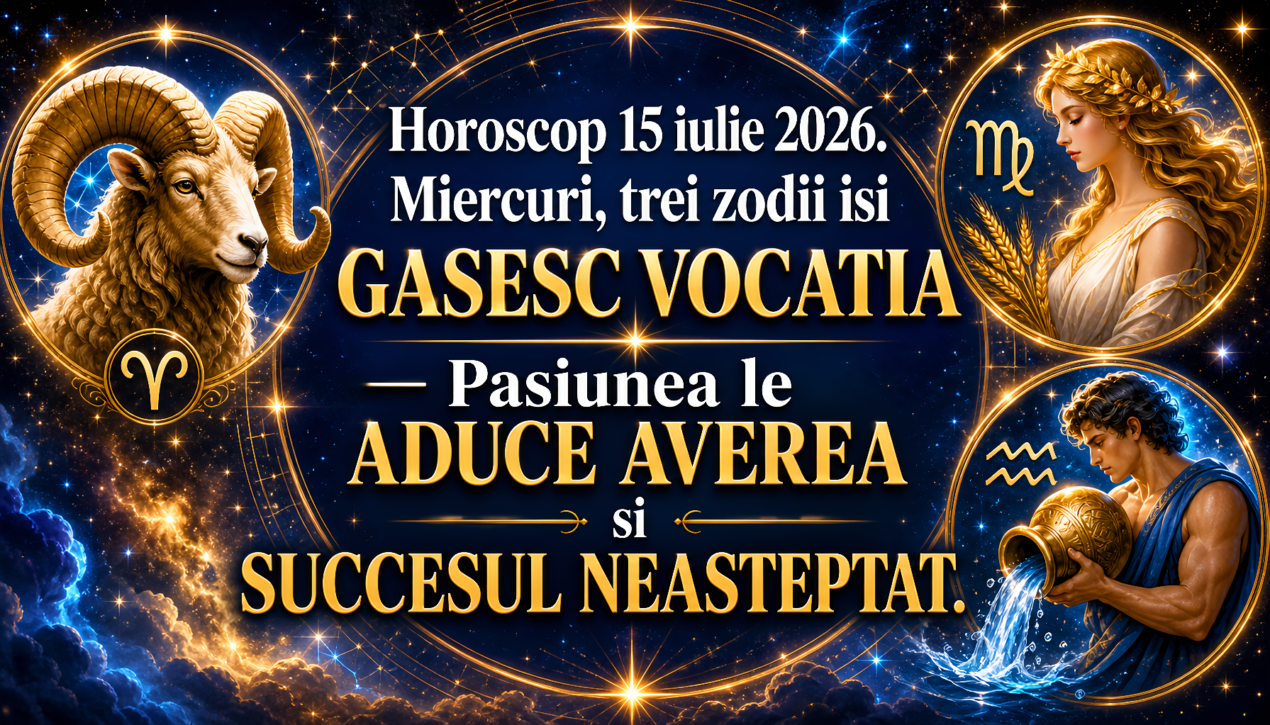 Horoscop 15 iulie 2026. Miercuri, trei zodii isi GASESC VOCATIA – Pasiunea le ADUCE AVEREA si SUCCESUL NEASTEPTAT