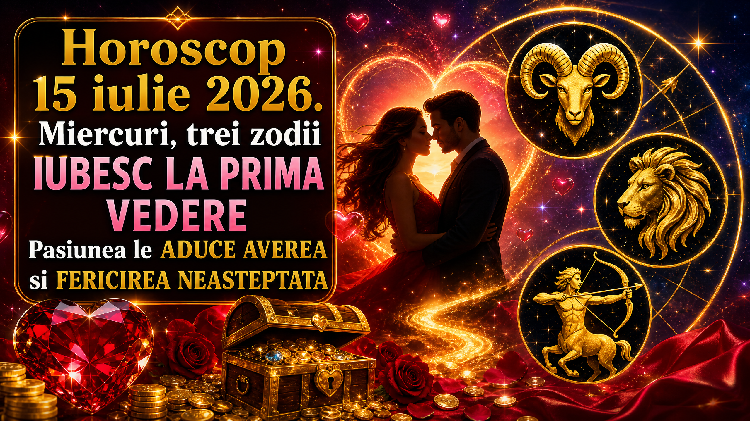 Horoscop 15 iulie 2026. Miercuri, trei zodii IUBESC LA PRIMA VEDERE – Pasiunea le ADUCE AVEREA si FERICIREA NEASTEPTATA