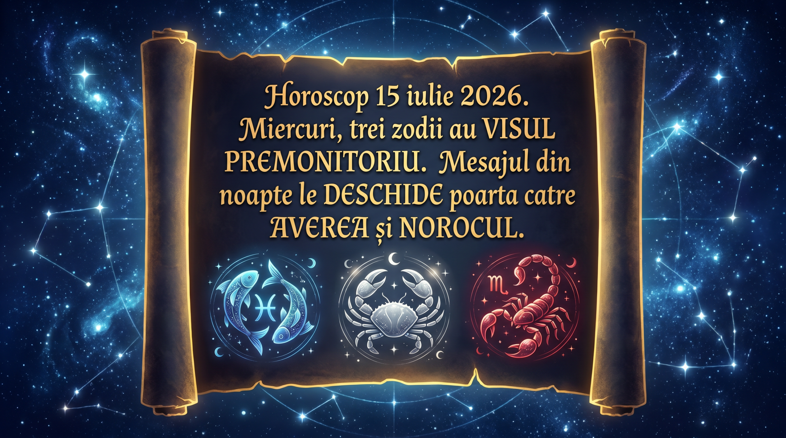 Horoscop 15 iulie 2026. Miercuri, trei zodii au VISUL PREMONITORIU. Mesajul din noapte le DESCHIDE poarta catre AVEREA si NOROCUL