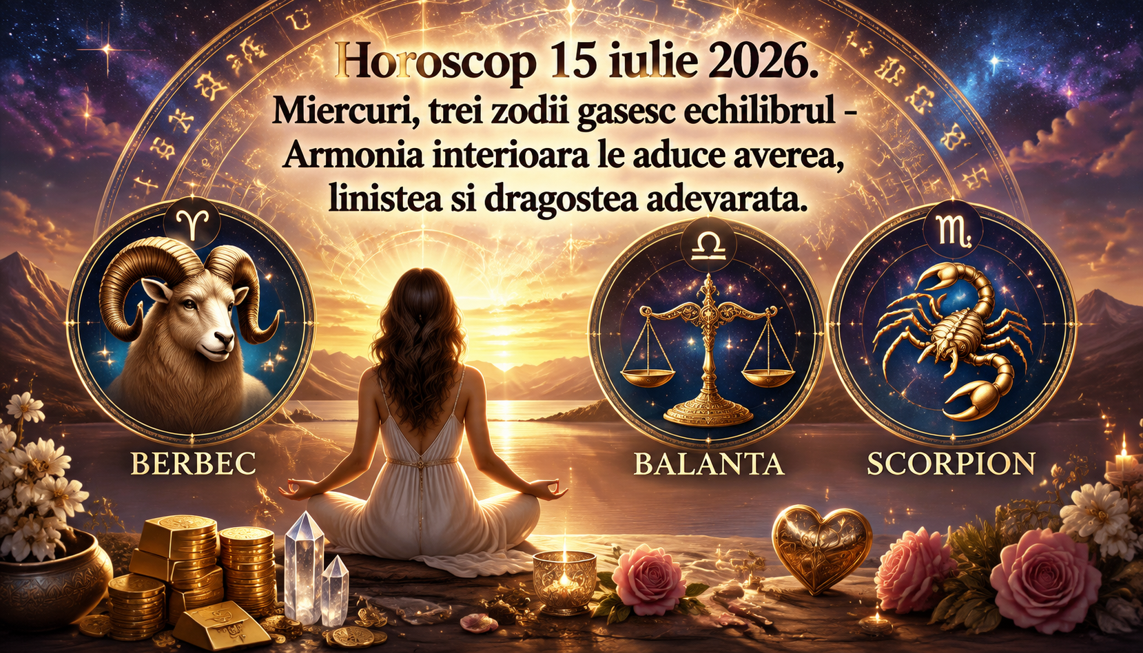 Horoscop 15 iulie 2026. Miercuri, trei zodii gasesc echilibrul – Armonia interioara le aduce averea, linistea si dragostea adevarata