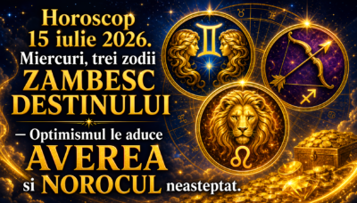 Horoscop 15 iulie 2026. Miercuri, trei zodii ZAMBESC DESTINULUI – Optimismul le aduce AVEREA si NOROCUL neasteptat