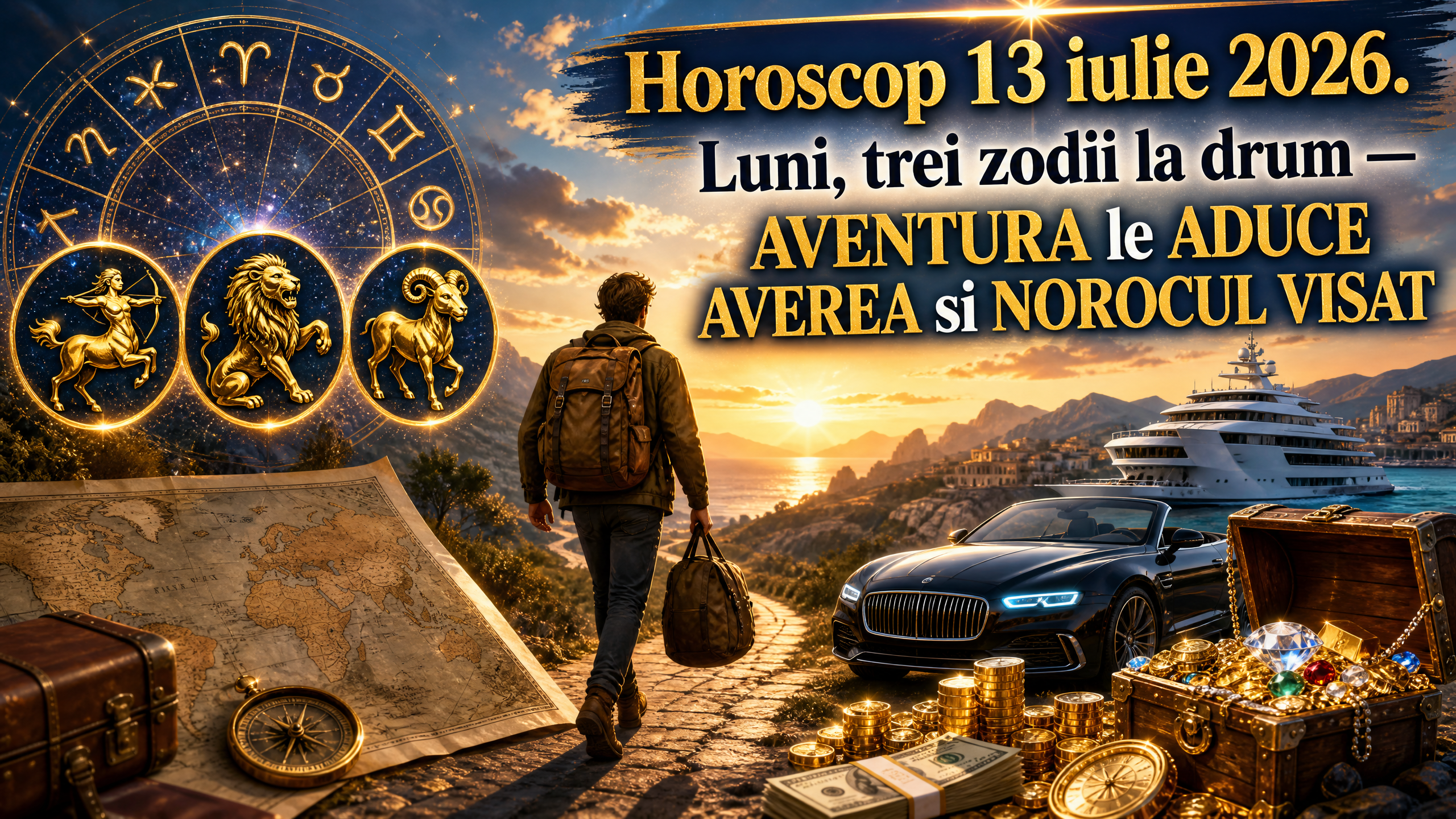 Horoscop 13 iulie 2026. Luni, trei zodii la drum – AVENTURA le ADUCE AVEREA si NOROCUL VISAT