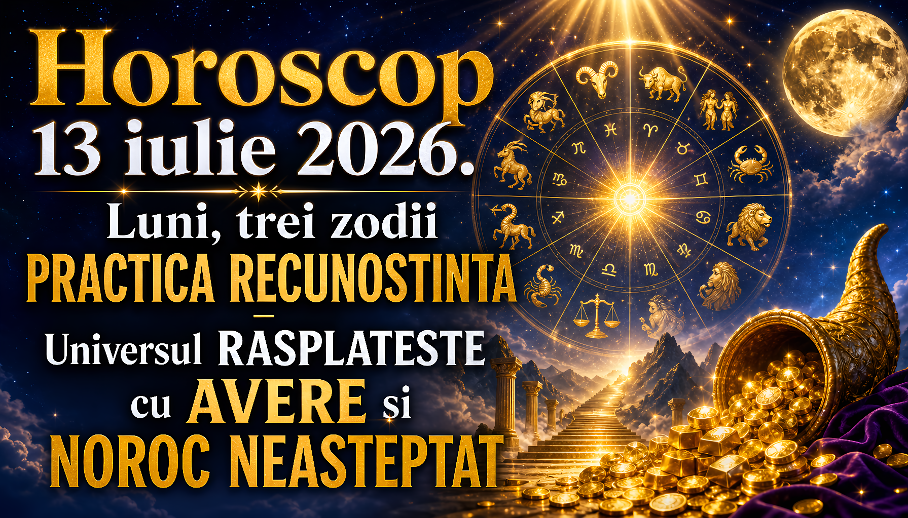 Horoscop 13 iulie 2026. Luni, trei zodii PRACTICA RECUNOSTINTA – Universul RASPLATESTE cu AVERE si NOROC NEASTEPTAT