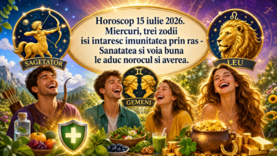 Horoscop 15 iulie 2026. Miercuri, trei zodii isi intaresc imunitatea prin ras – Sanatatea si voia buna le aduc norocul si averea