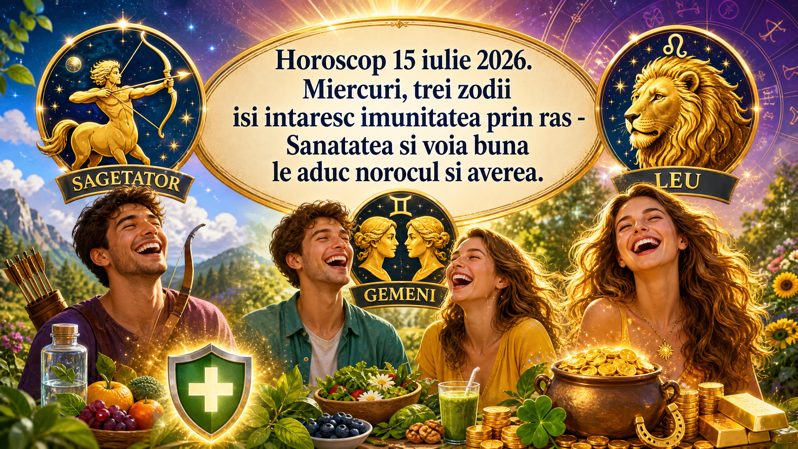 Horoscop 15 iulie 2026. Miercuri, trei zodii isi intaresc imunitatea prin ras – Sanatatea si voia buna le aduc norocul si averea