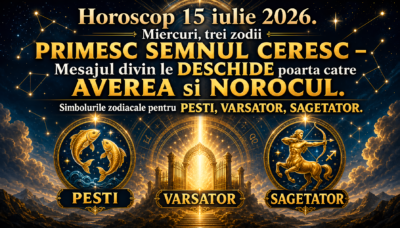 Horoscop 15 iulie 2026. Miercuri, trei zodii PRIMESC SEMNUL CERESC – Mesajul divin le DESCHIDE poarta catre AVEREA si NOROCUL