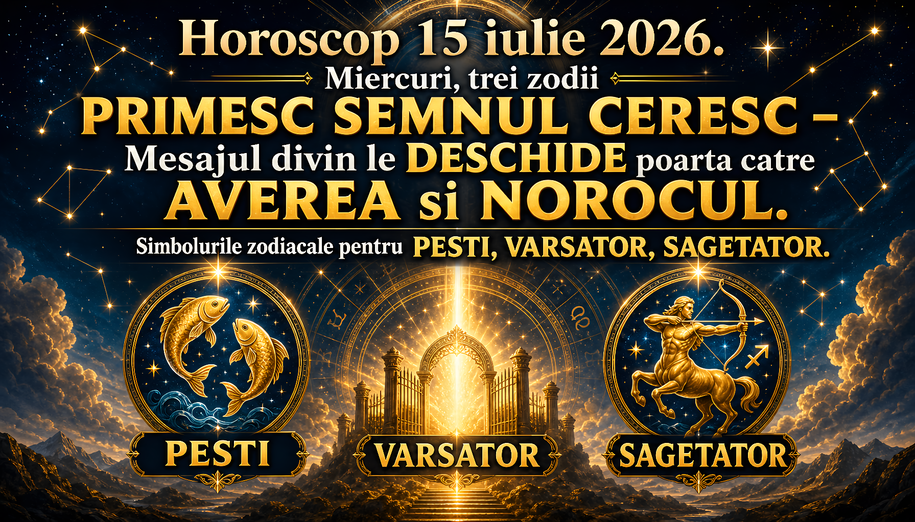 Horoscop 15 iulie 2026. Miercuri, trei zodii PRIMESC SEMNUL CERESC – Mesajul divin le DESCHIDE poarta catre AVEREA si NOROCUL