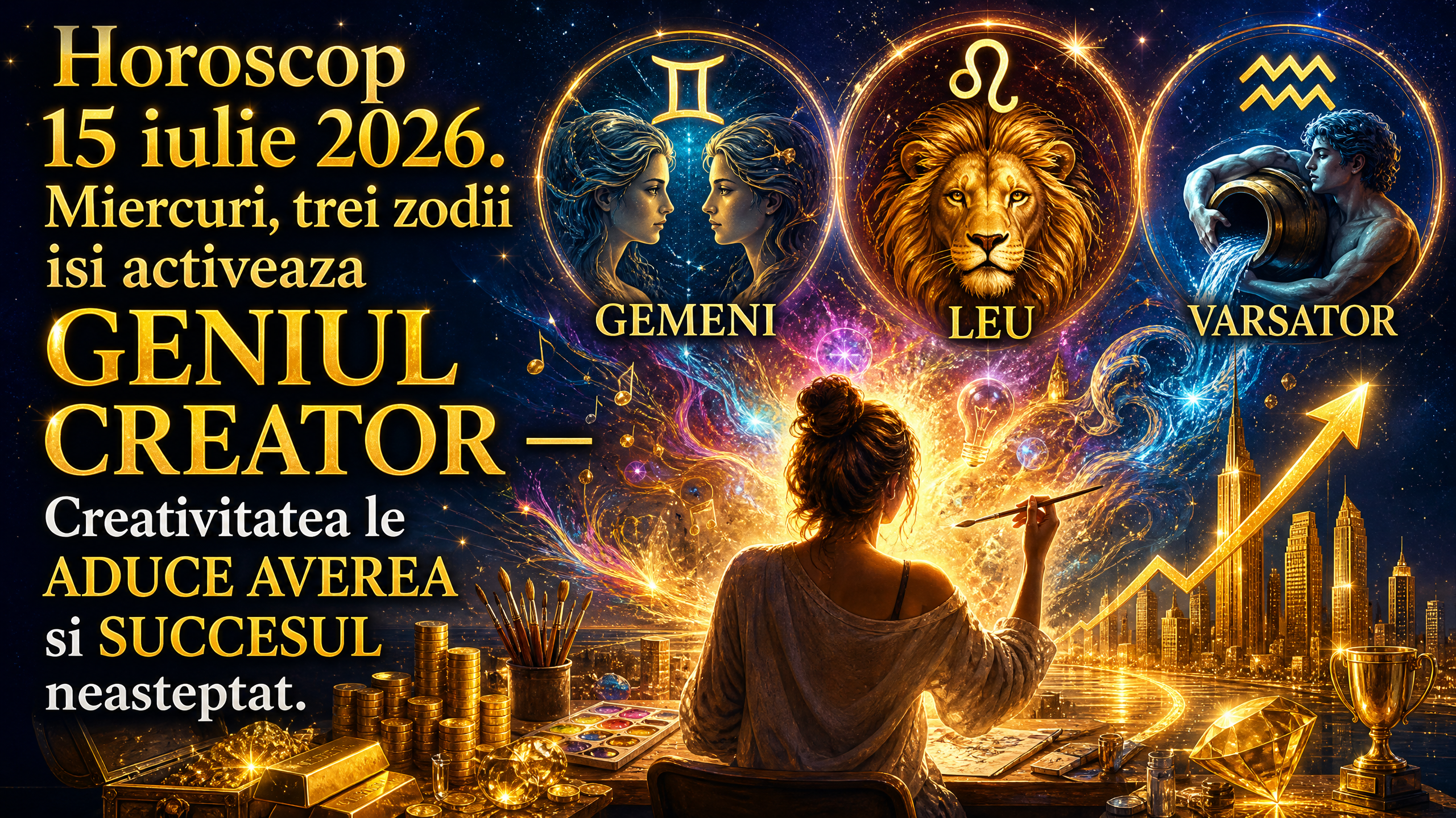 Horoscop 15 iulie 2026. Miercuri, trei zodii isi activeaza GENIUL CREATOR – Creativitatea le ADUCE AVEREA si SUCCESUL neasteptat