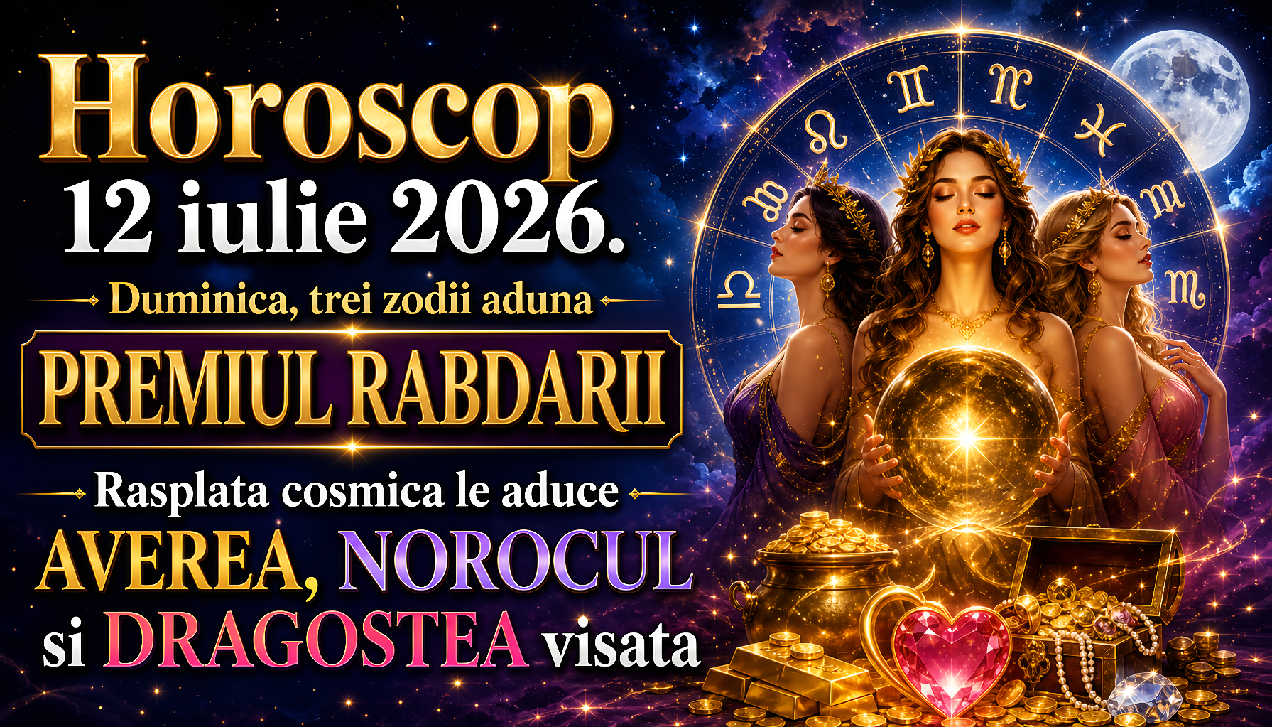 Horoscop 12 iulie 2026. Duminica, trei zodii aduna PREMIUL RABDARII – Rasplata cosmica le aduce AVEREA, NOROCUL si DRAGOSTEA visata