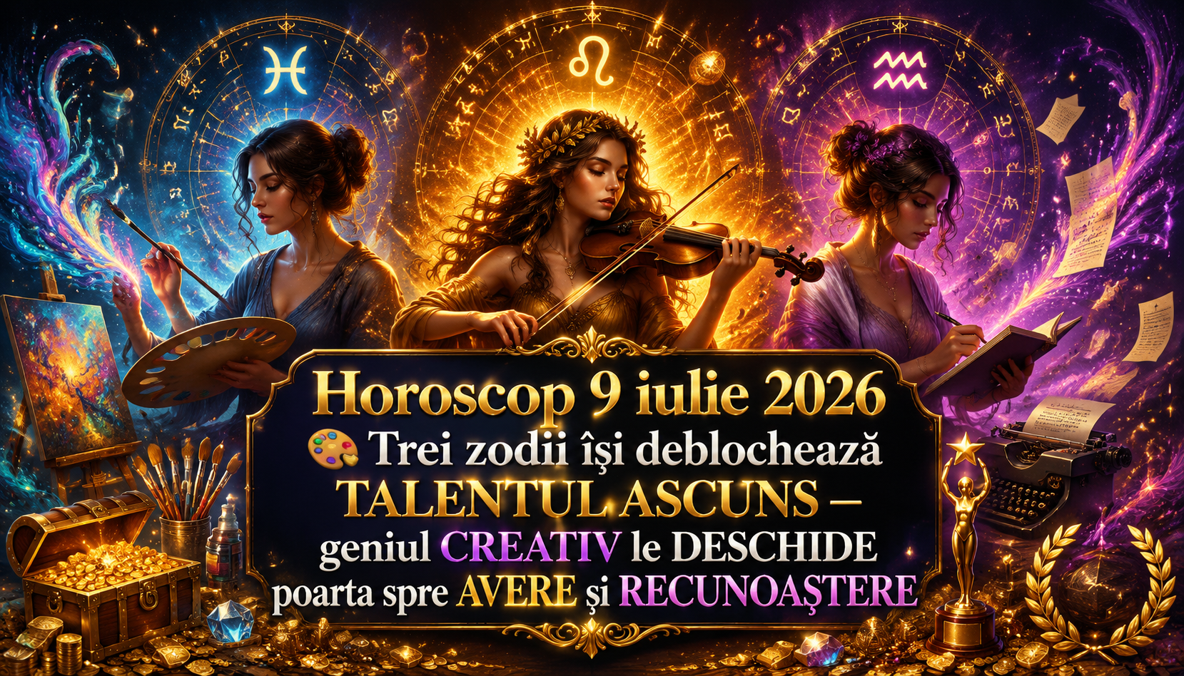 Horoscop 9 iulie 2026. 🎨 Trei zodii își deblochează TALENTUL ASCUNS — geniul CREATIV le DESCHIDE poarta spre AVERE și RECUNOAȘTERE