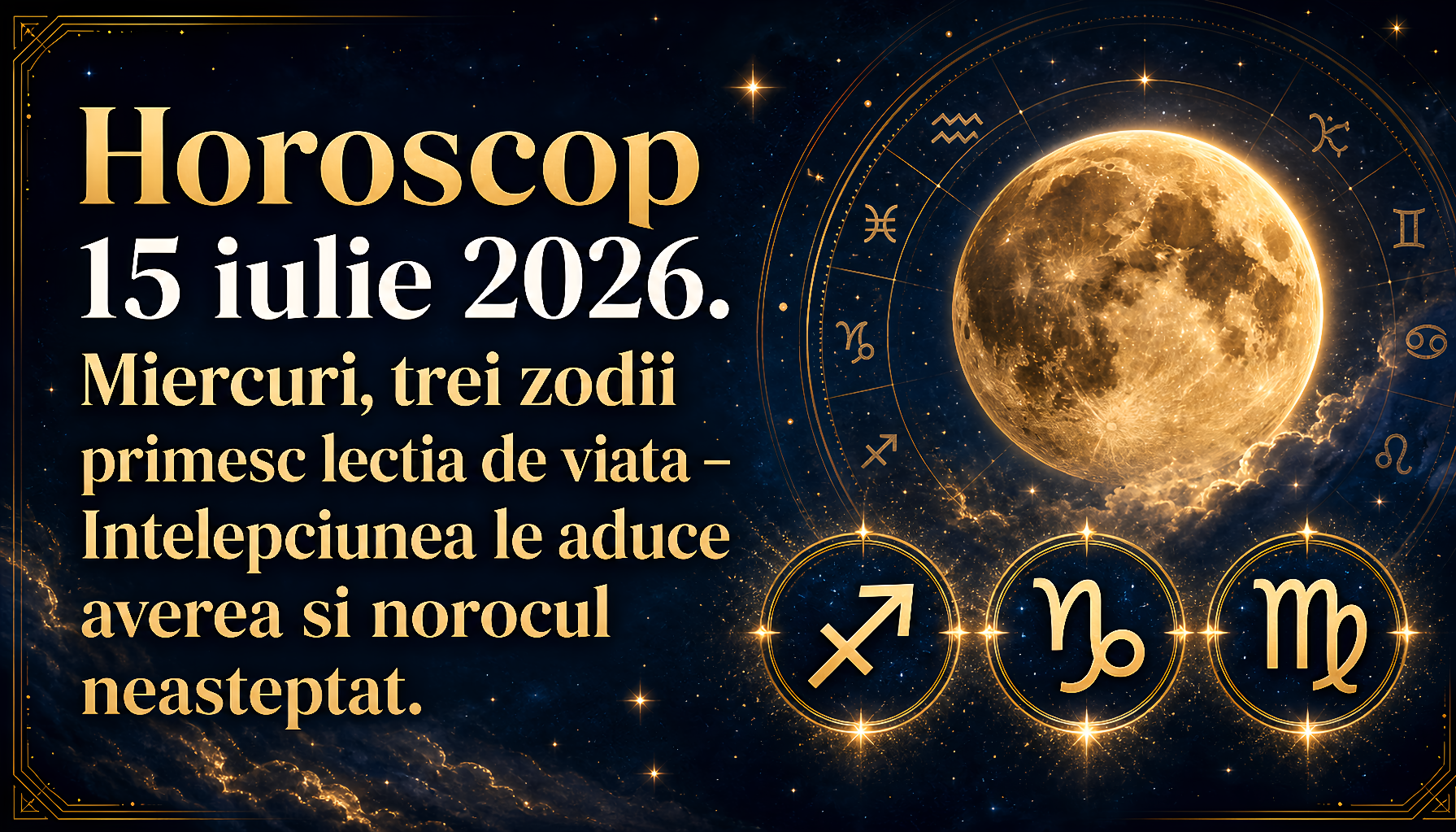 Horoscop 15 iulie 2026. Miercuri, trei zodii primesc lectia de viata – Intelepciunea le aduce averea si norocul neasteptat