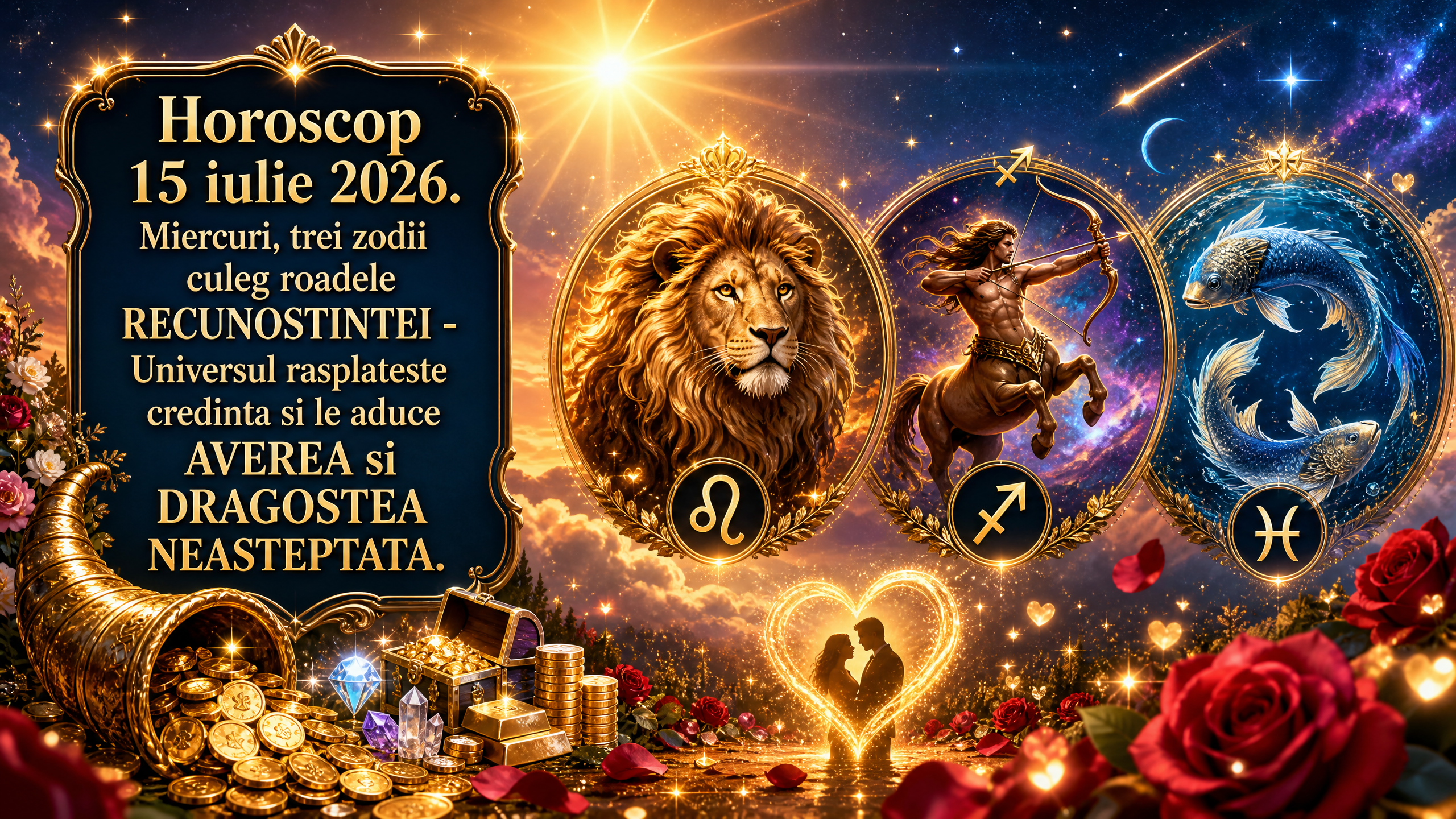 Horoscop 15 iulie 2026. Miercuri, trei zodii culeg roadele RECUNOSTINTEI – Universul rasplateste credinta si le aduce AVEREA si DRAGOSTEA NEASTEPTATA