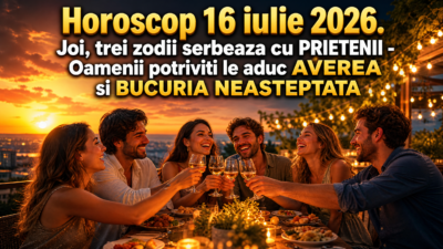 Horoscop 16 iulie 2026. Joi, trei zodii serbeaza cu PRIETENII – Oamenii potriviti le aduc AVEREA si BUCURIA NEASTEPTATA