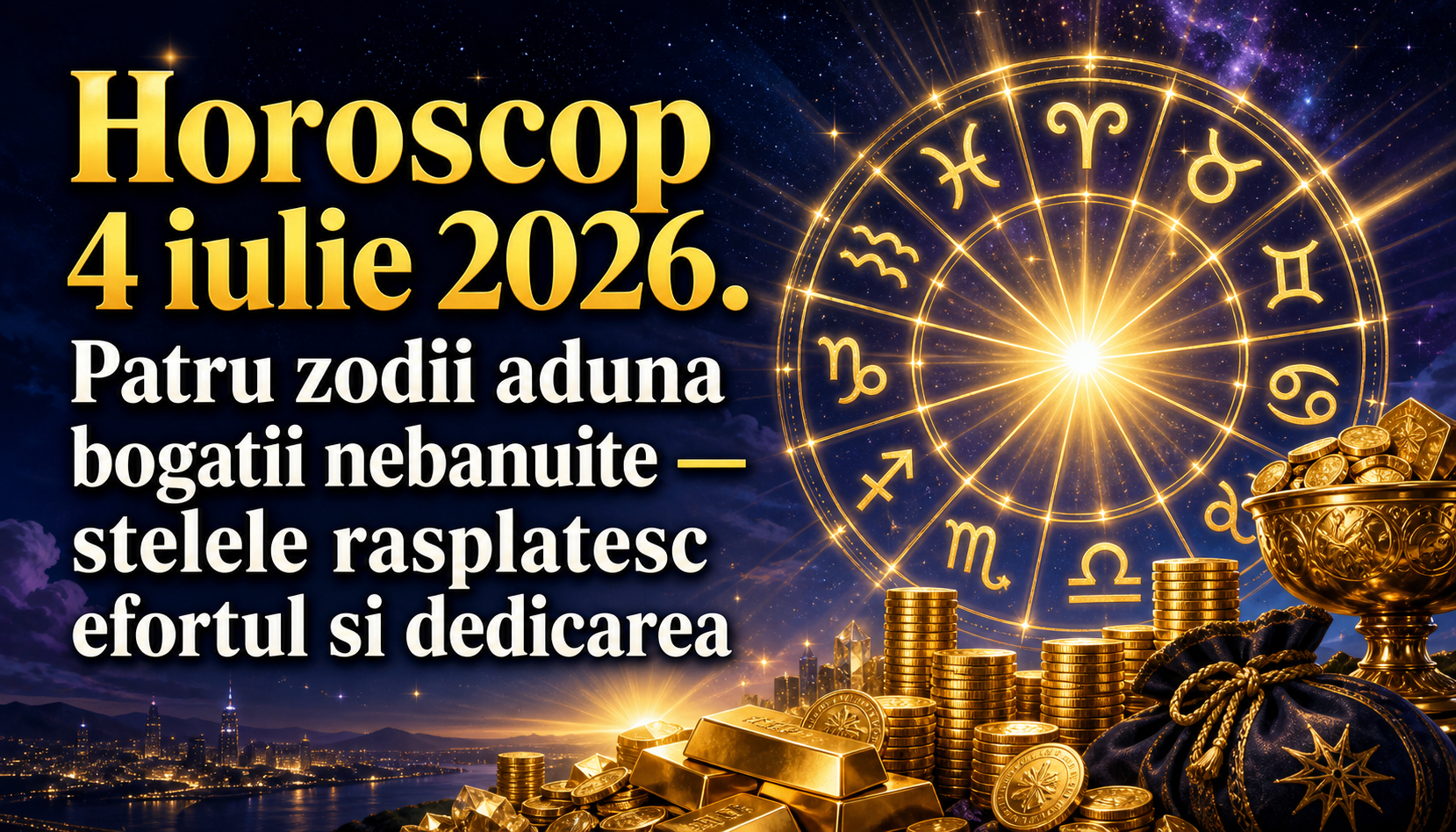 Horoscop 4 iulie 2026. Patru zodii aduna bogatii nebanuite — stelele rasplatesc efortul si dedicarea