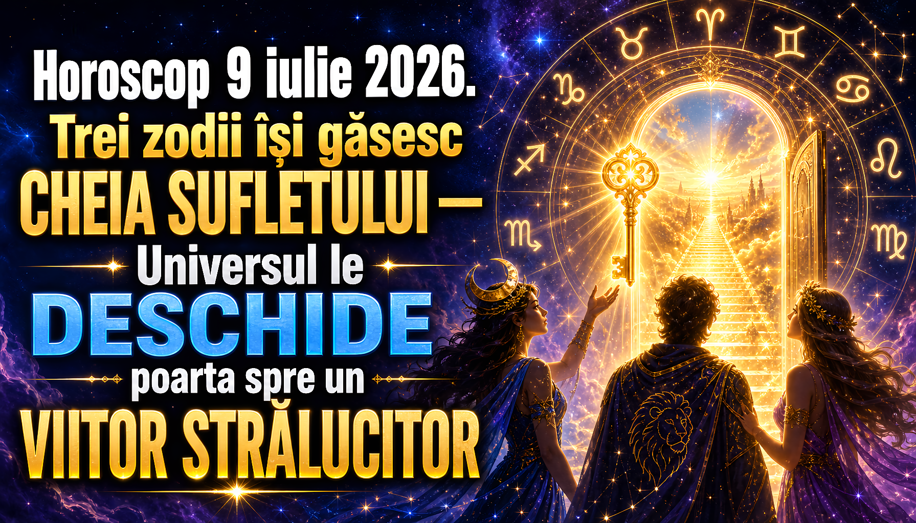 Horoscop 9 iulie 2026. Trei zodii își găsesc CHEIA SUFLETULUI  Universul le DESCHIDE poarta spre un VIITOR STRĂLUCITOR