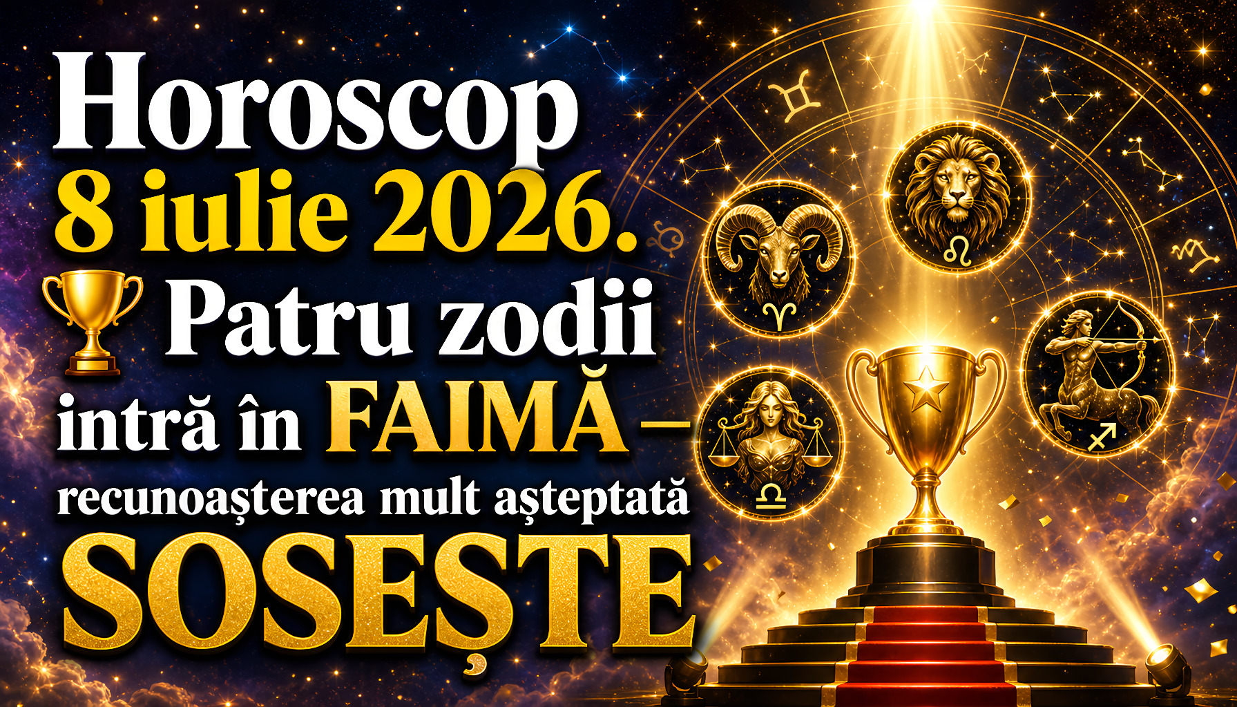 Horoscop 8 iulie 2026. 🏆 Patru zodii intră în FAIMĂ — recunoașterea mult așteptată SOSESTE