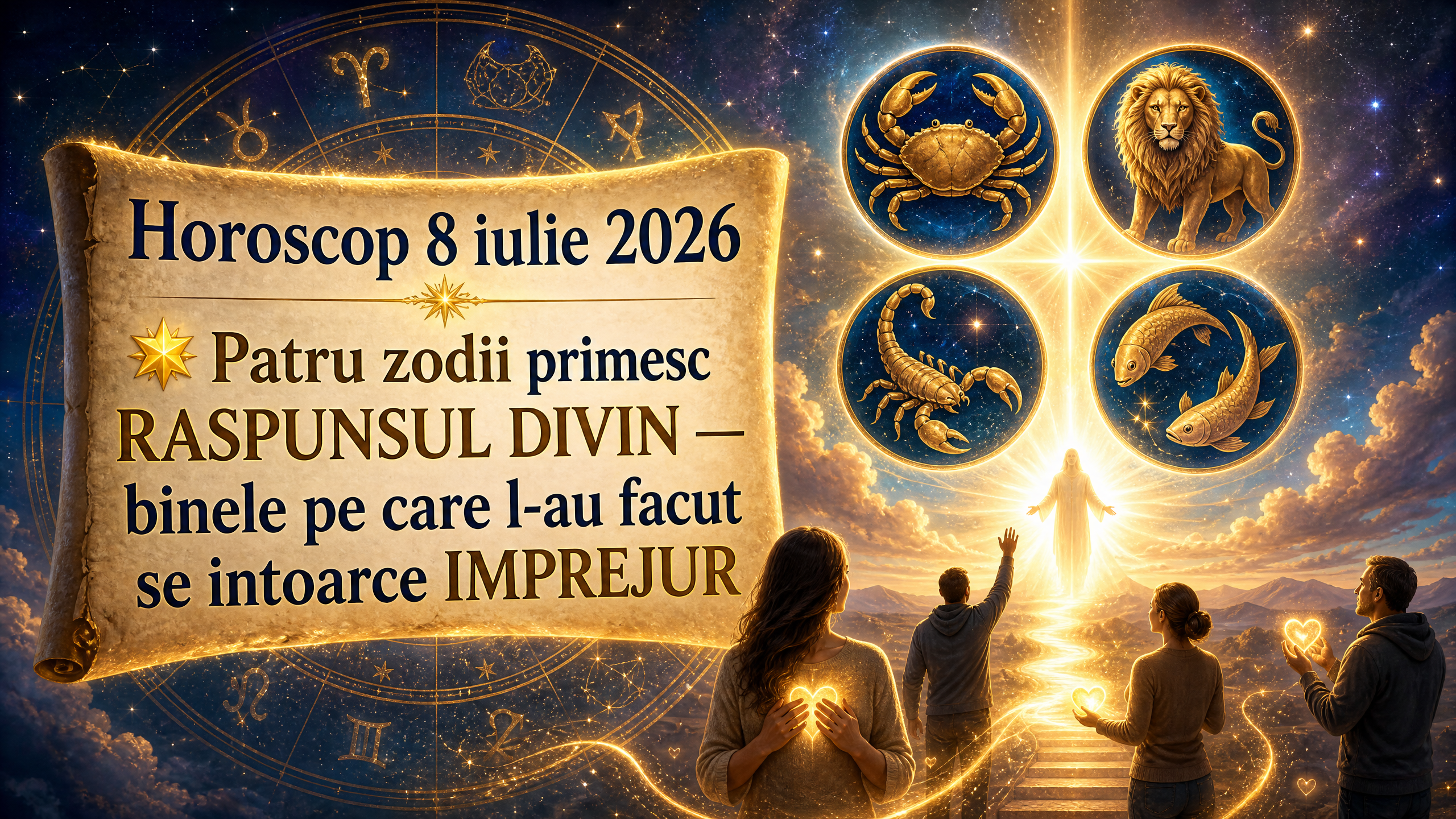 Horoscop 8 iulie 2026. 🌟 Patru zodii primesc RĂSPLATA DIVINĂ — binele pe care l-au făcut se întoarce ÎMPREJUR