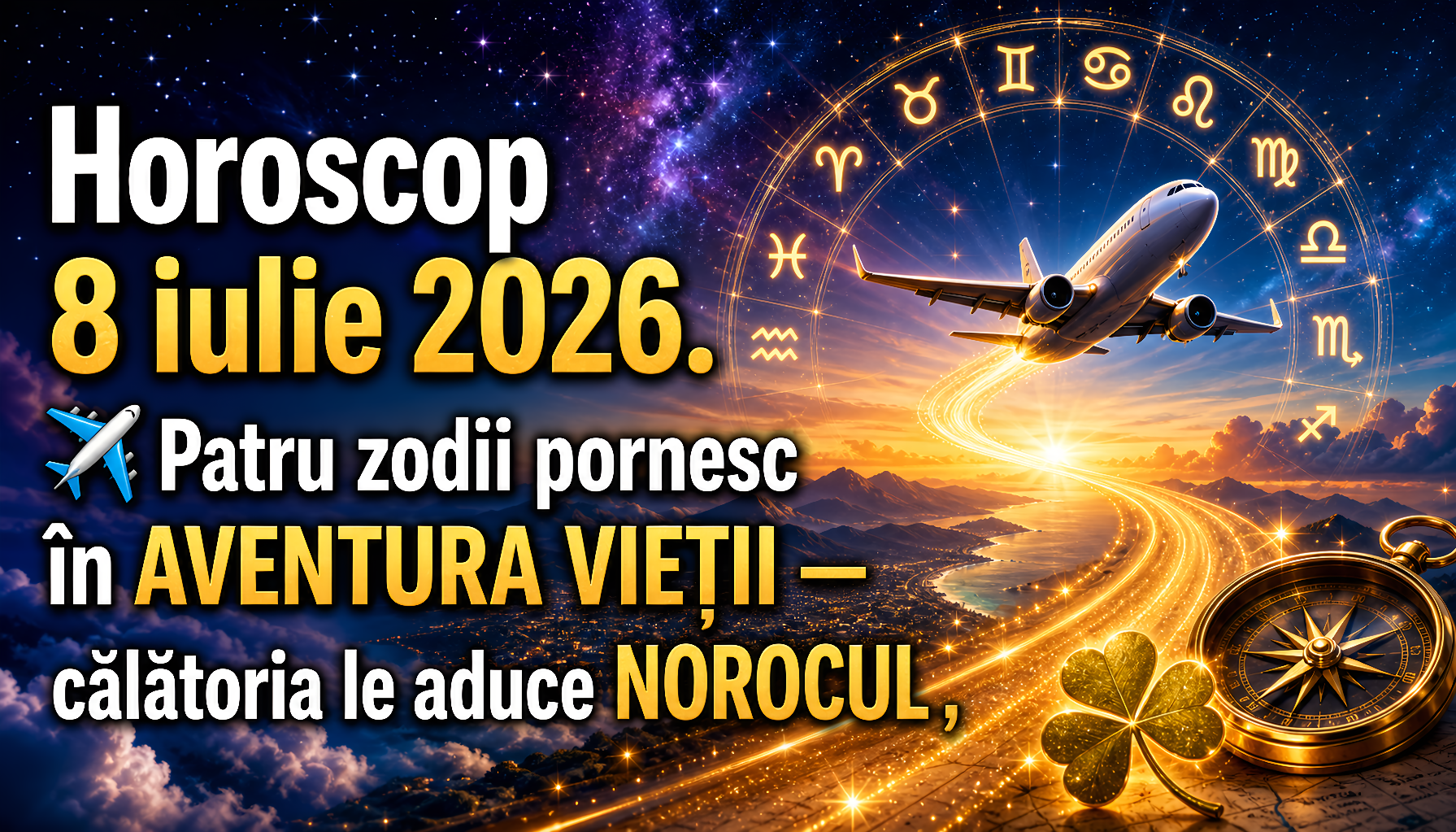 Horoscop 8 iulie 2026. ✈️ Patru zodii pornesc în AVENTURA VIEȚII — călătoria le aduce NOROCUL