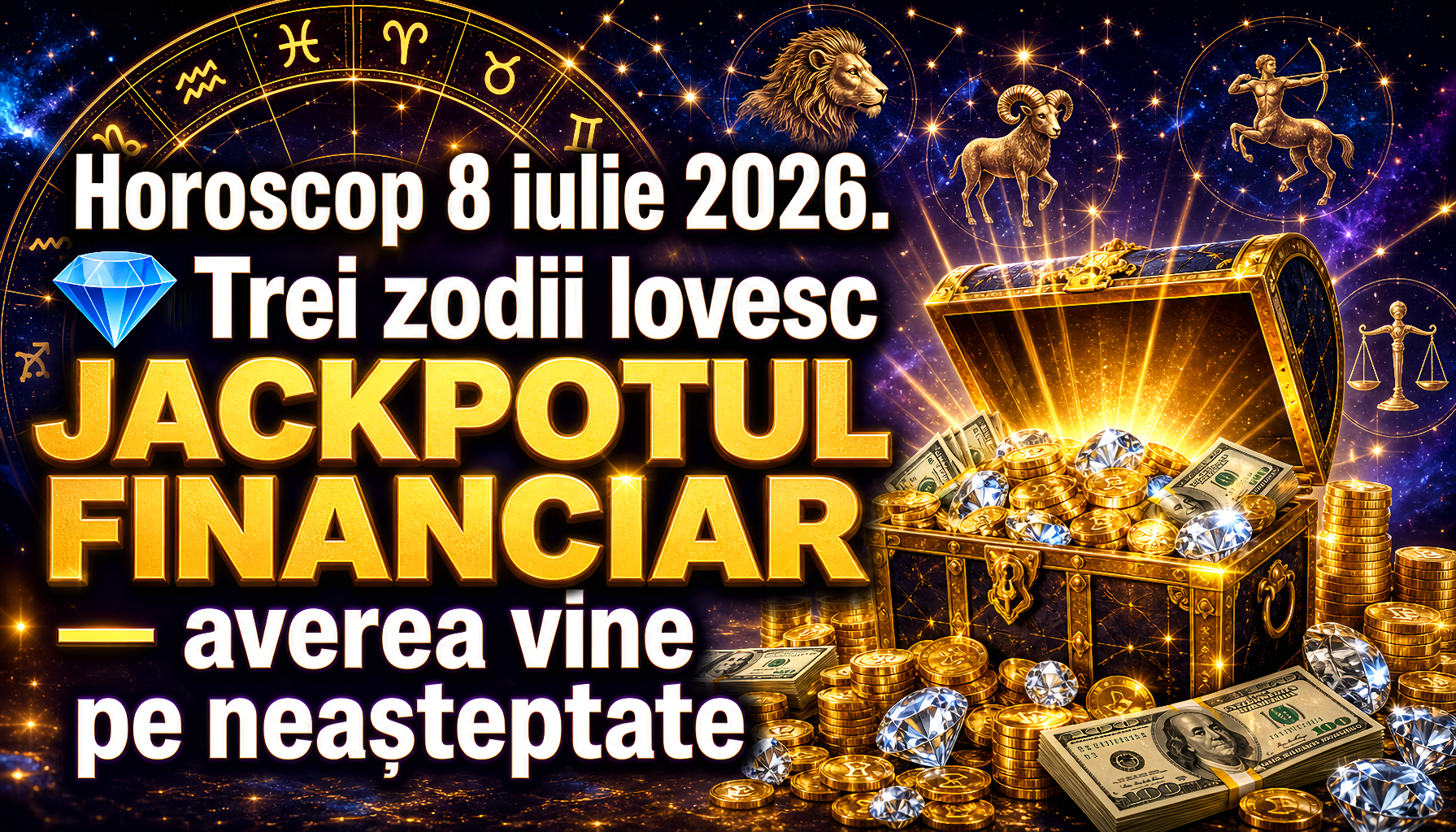 Horoscop 8 iulie 2026. 💎 Trei zodii lovesc JACKPOTUL FINANCIAR — averea vine pe neașteptate