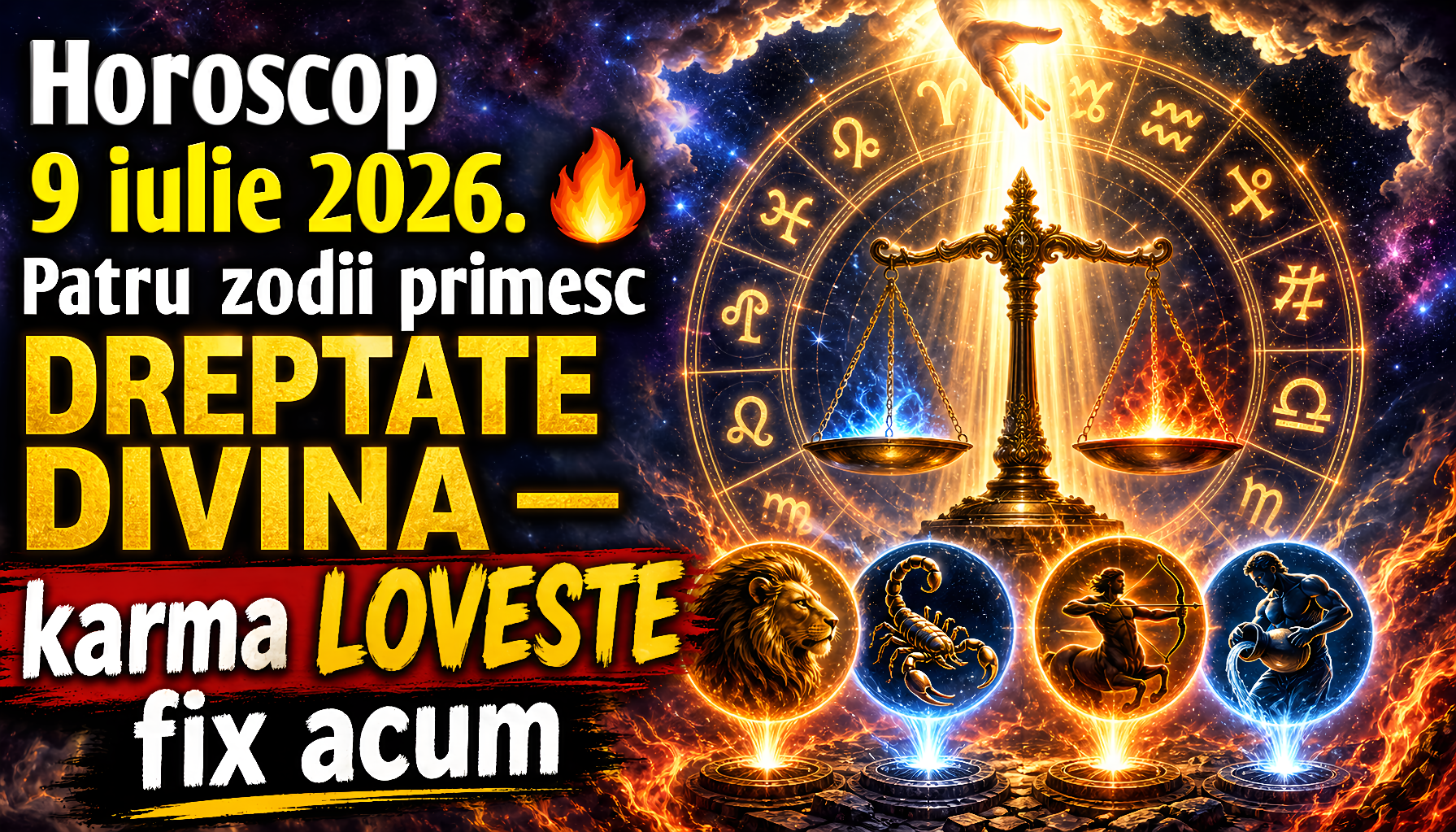 Horoscop 9 iulie 2026. 🔥 Patru zodii primesc DREPTATE DIVINĂ — karma LOVEȘTE fix acum